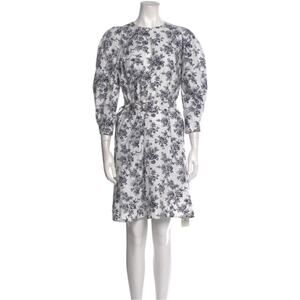Jason Wu Floral Print Puff Sleeves A-Line White Blue Dress Women’s Size 12 NWT